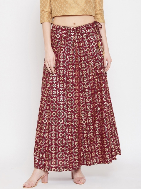 

Clora Creation Women Maroon & Gold Printed Maxi Skirt