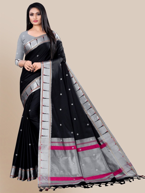 

VENISA Black & Silver-Toned Ethnic Motifs Zari Silk Blend Saree