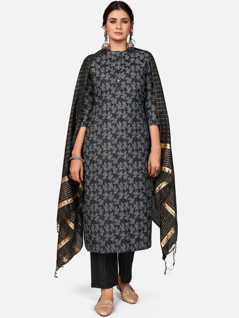 

Vbuyz Women Black Ethnic Motifs Printed Pure Cotton Kurta with Palazzos & With Dupatta