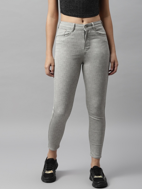 

Code 61 Women Cream-Coloured Skinny Fit High-Rise Printed Stretchable Cropped Jeans
