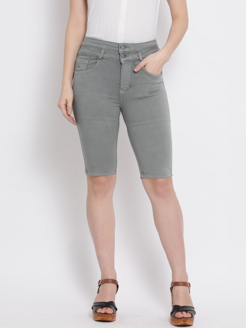 Code 61 Women Grey Skinny Fit High-Rise Denim Outdoor Denim Shorts