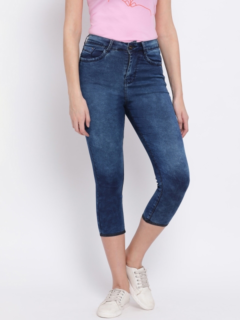 

Code 61 Women Navy Blue Skinny Fit High-Rise Stretchable Cropped Jeans