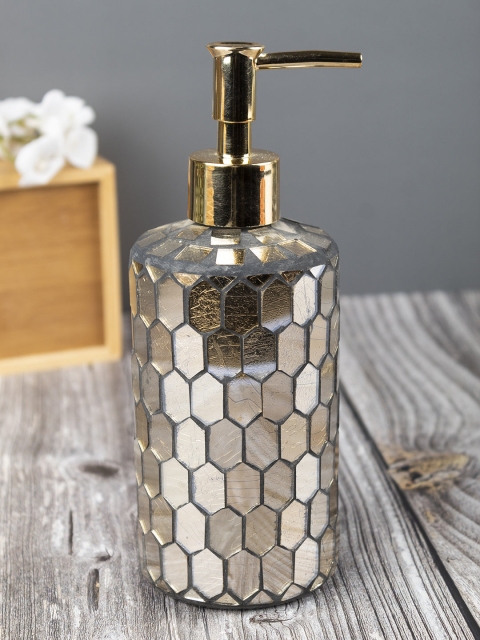 

MARKET99 Gold-Toned & Black Textured Glass Soap Dispenser 400 ml