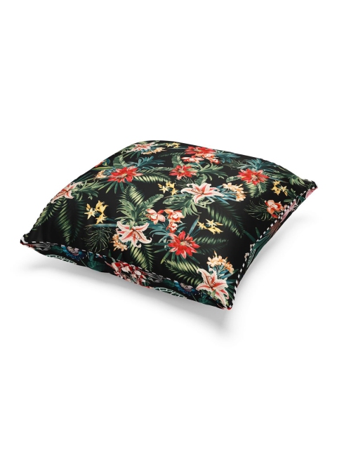 

BIANCA Black & Green Set of 2 Floral Square Cushion Covers