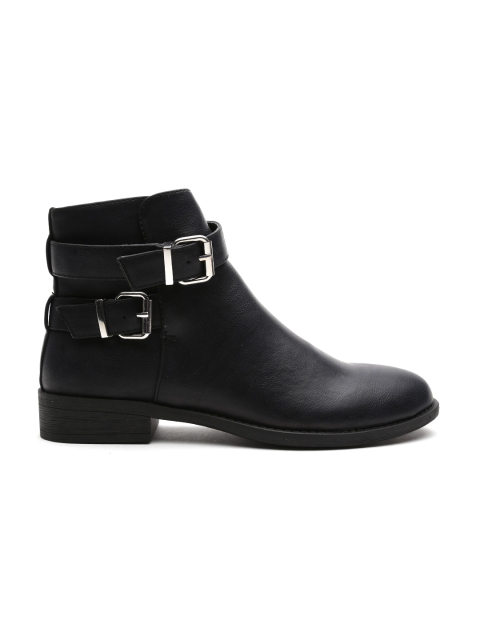 

FOREVER 21 Women Black Solid Mid-Top Heeled Boots