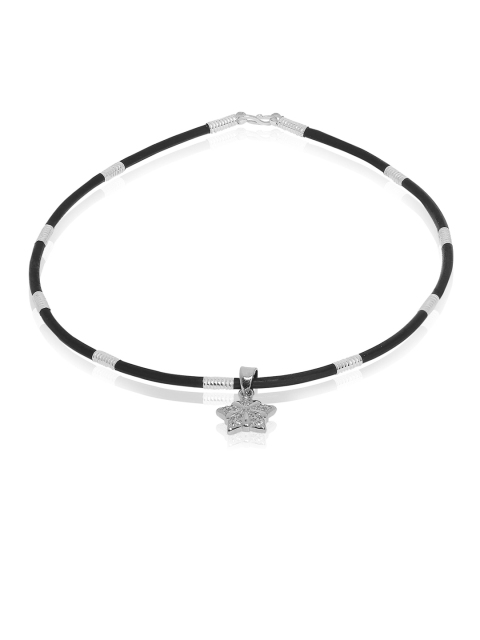 

ahilya 925 Sterling Silver Black Flower Cord Anklet