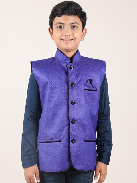 

Pothys Boys Blue Jute Silk Woven-Design Nehru Jacket