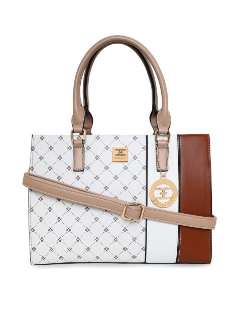 

ESBEDA Beige Checked PU Oversized Structured Handheld Bag with Cut Work