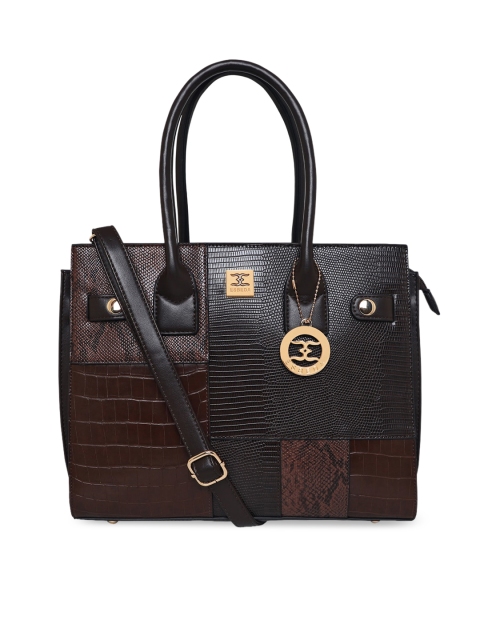 

ESBEDA Coffee Brown Textured PU Structured Handheld Bag