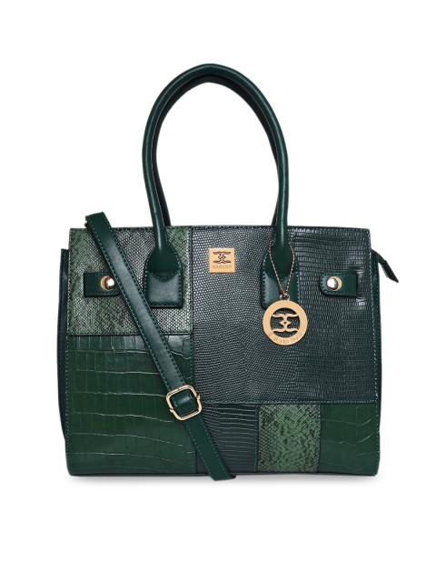 

ESBEDA Green Textured PU Structured Handheld Bag with Cut Work