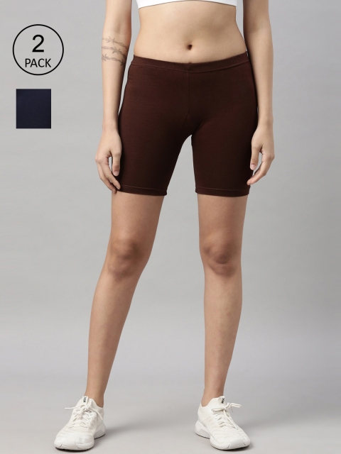 

GOLDSTROMS Women Coffee Brown & Navy Blue Set Of 2 Cycling Sports Shorts