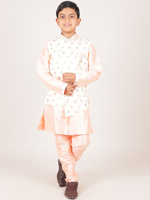 

Pothys Boys Pink Jacquard Sherwani Set