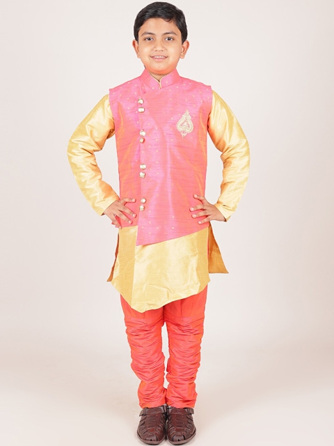 

Pothys Boys Pink Embellished Jacquard Sherwani
