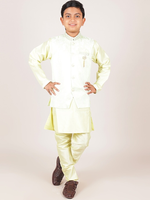 

Pothys Boys Green Jacquard Kurta with Churidar