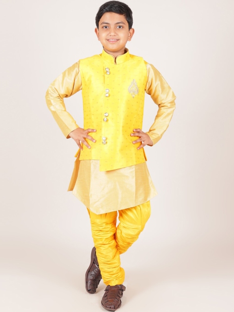 

Pothys Boys Yellow Solid Jacquard Sherwani