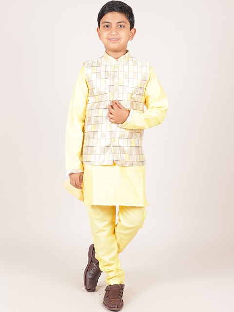 

Pothys Boys Yellow Jacquard Sherwani Set