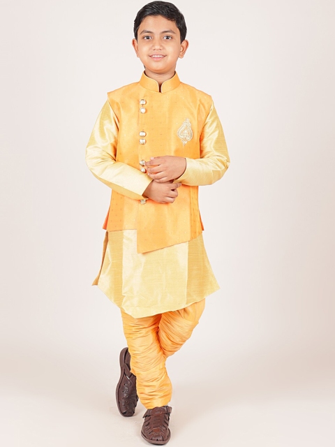 

Pothys Boys Orange Embellished Jacquard Sherwani