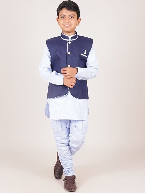 

Pothys Boys Blue Solid Jacquard Sherwani