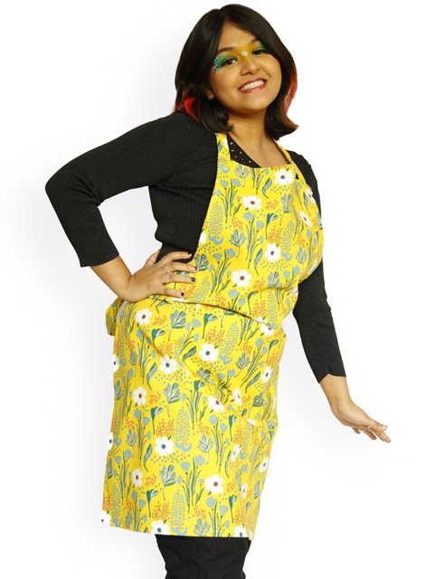 

Ariana Unisex Yellow & White Printed Cotton Apron