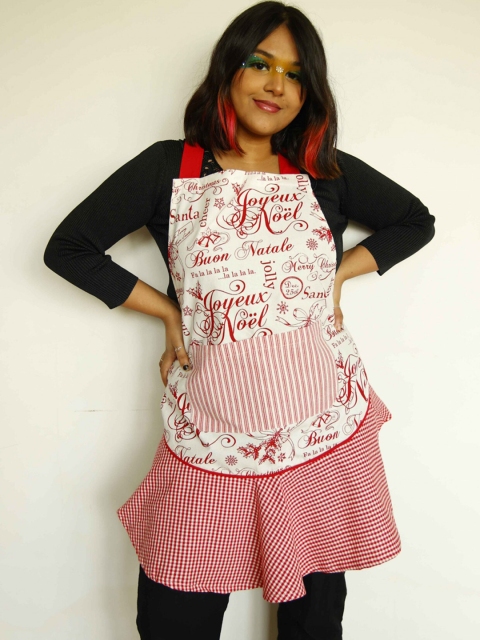 

Ariana Unisex Red & White Printed Cotton Apron