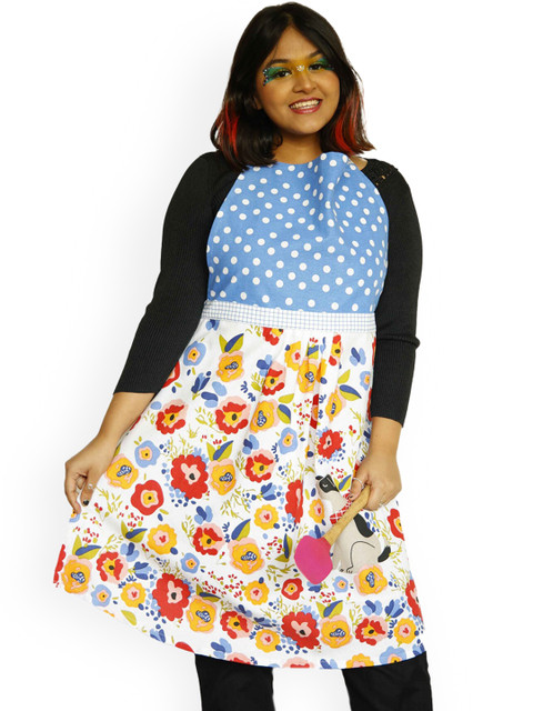 

Ariana Unisex White & Multi Color Floral Printed Cotton Apron