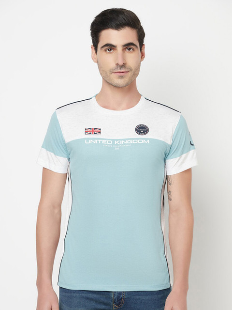 

Octave Men Blue & White Colourblocked Cotton T-shirt