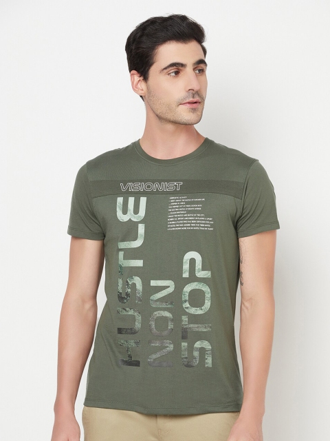 

Octave Men Olive Green Typography Printed T-shirt