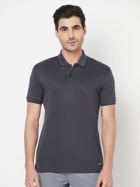 

Octave Men Charcoal Grey Polo Collar T-shirt