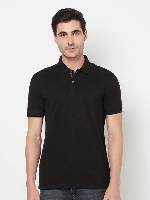 

Octave Men Black Polo Collar Cotton T-shirt