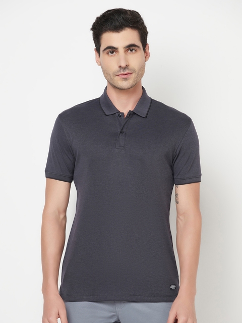 

Octave Men Grey Polo Collar Cotton T-shirt