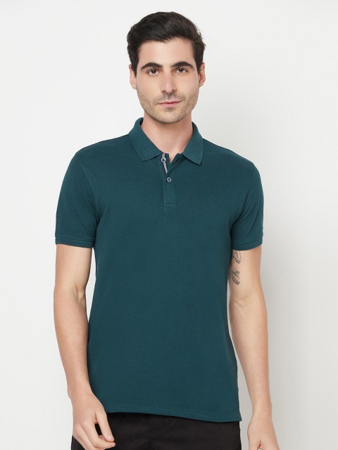 

Octave Men Teal Solid Polo Collar T-shirt