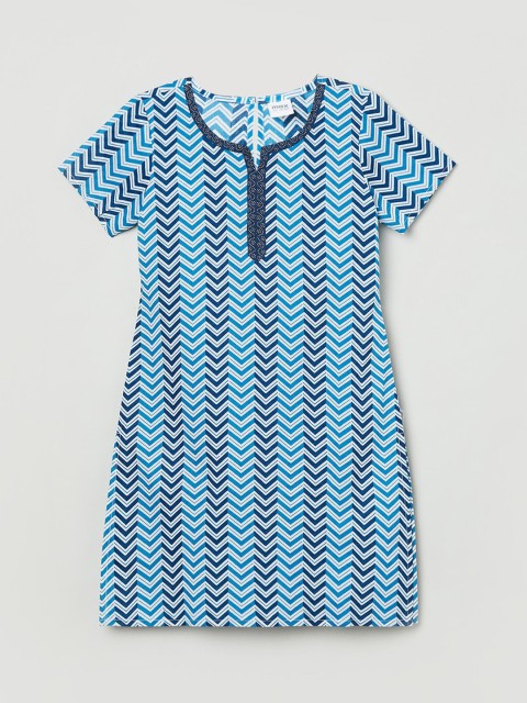 

max Girls Blue Chevron Checked Short Sleeves Kurta