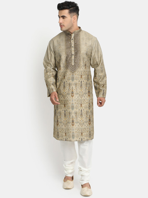 

HOB Men Brown & Off-White Printed Kurta with Pyjamas