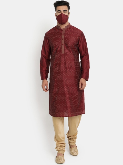 

HOB Men Maroon & Gold Embroidered Kurta with Churidar