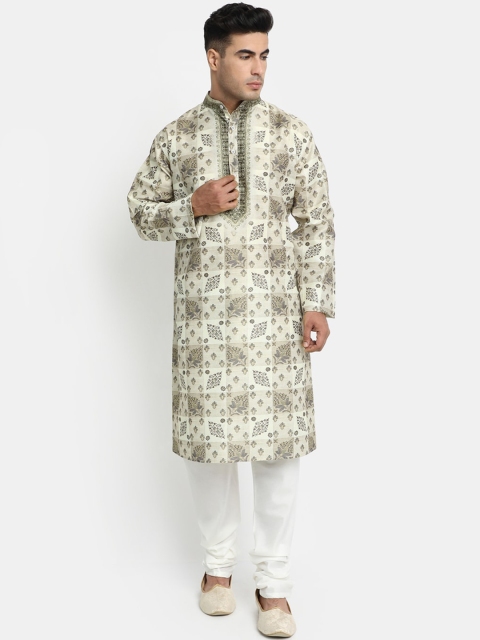 

HOB Men Beige Ethnic Motifs Printed Kurta with Churidar