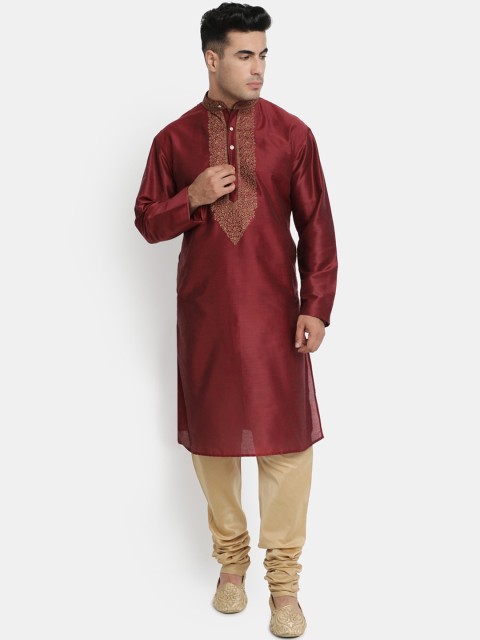 

HOB Men Maroon Embroidered Kurta with Churidar
