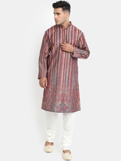 

HOB Men Red & Brown Ethnic Motifs Printed Kurta with Pyjamas