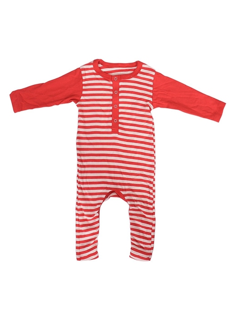 

Moms Home Infant Kids Red & White Striped Organic Cotton Rompers