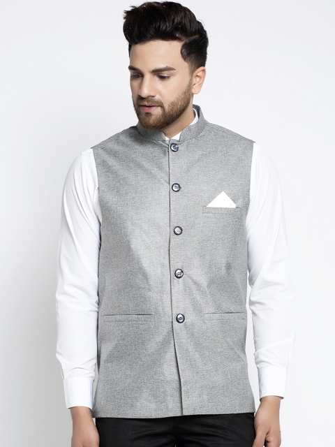 

Jompers Men Grey Solid Woven Nehru Jacket