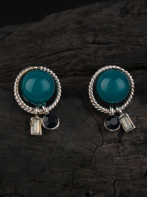 

E2O Silver-Toned & Teal Green Contemporary Studs Earrings
