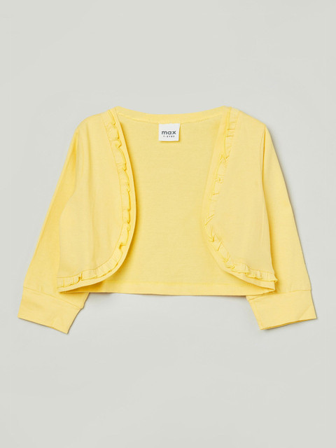 

max Girls Yellow Crop Monochrome Pure Cotton Shrug