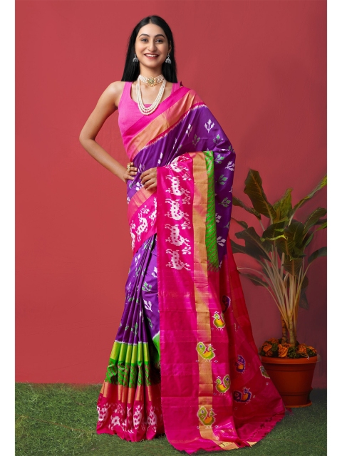 

Unnati Silks Violet Pure Handloom Sustainable Ikat Pochampally Silk Saree