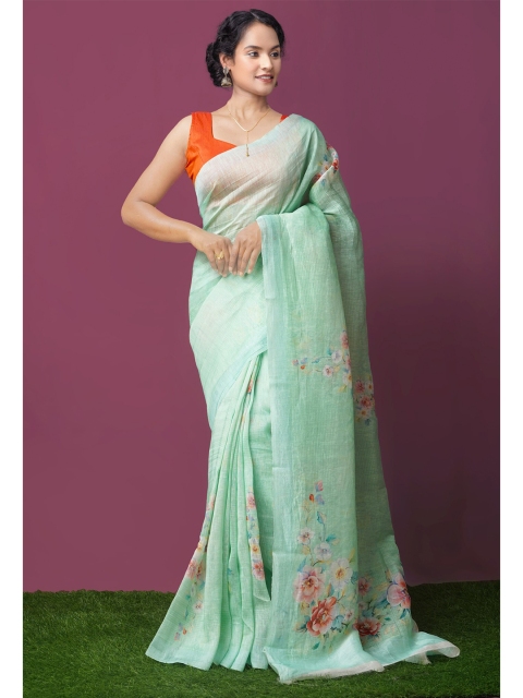 

Unnati Silks Green & Pink Floral Silk Cotton Chanderi Saree