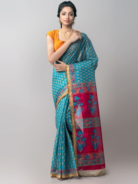

Unnati Silks Blue & Red Ethnic Motifs Pure Cotton Kovai Saree