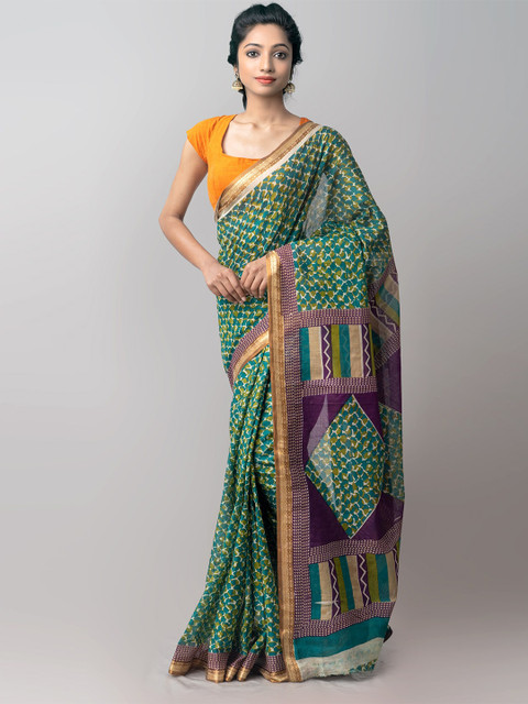 

Unnati Silks Green & Purple Ethnic Motifs Pure Cotton Kovai Saree