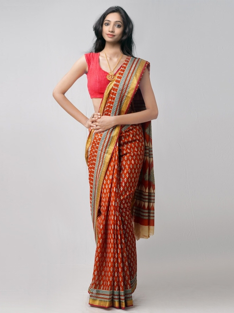

Unnati Silks Red & Beige Ethnic Motifs Pure Cotton Handloom Sustainable Kovai Saree