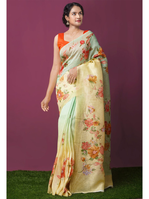 

Unnati Silks Women Green Digital Printed Chanderi Sico Saree
