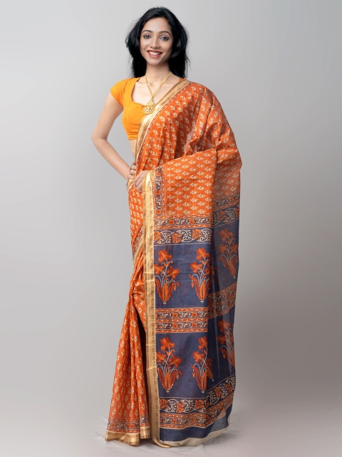 

Unnati Silks Orange & Blue Ethnic Motifs Pure Cotton Kovai Saree