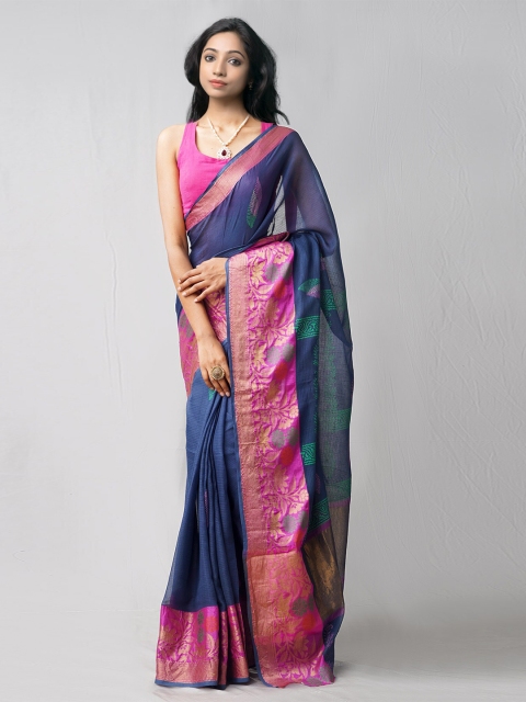 

Unnati Silks Grey & Pink Ethnic Motifs Zari Pure Cotton Kota Saree