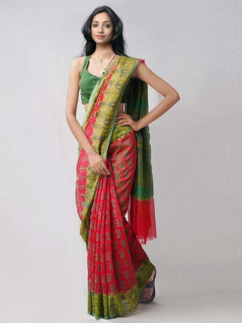 

Unnati Silks Red Block Printed Supernet Saree